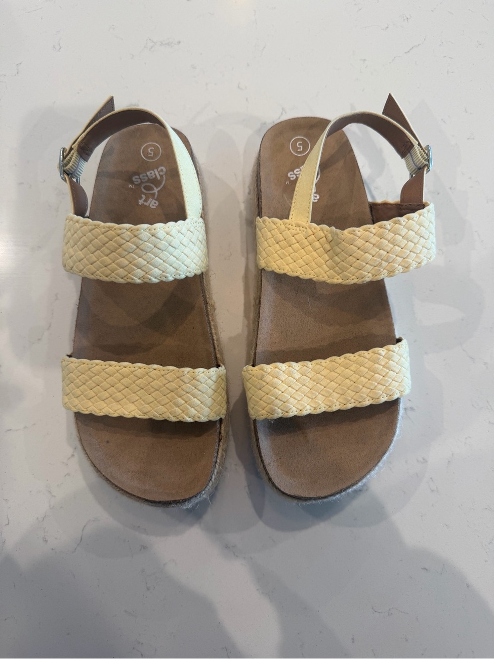 Butter Yellow Platform Sandals - Woven Espadrille Cork Footbed - Brand Art Class